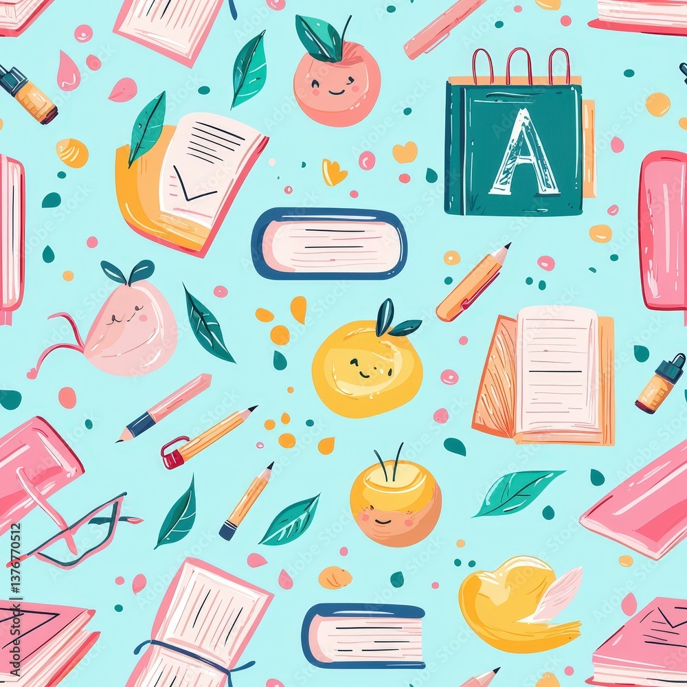 Education concept illustration in pastel color seamless pattern for background texture textile fabric Education concept illustration in pastel color seamless pattern for background texture textile fabric