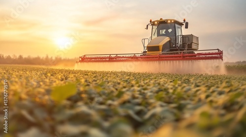 Sunset Wheat Field Tractor Farming Agriculture