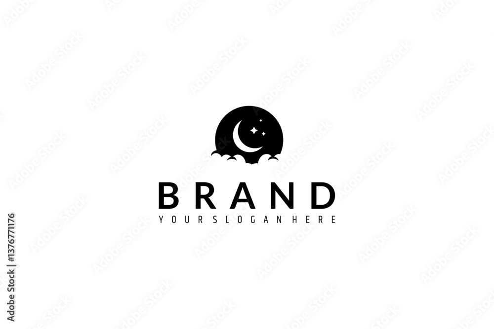 Fototapeta premium crescent moon logo with clouds in silhouette design