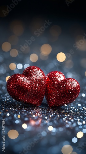 Sparkling Red Hearts with Romantic Glow.