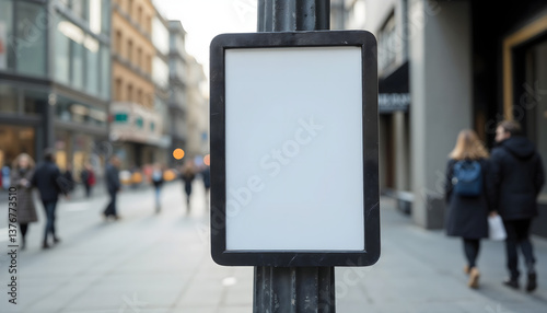 Wallpaper Mural Blank flyer mockup on a metal street pole in an urban cityscape with pedestrians in the background copy space Torontodigital.ca