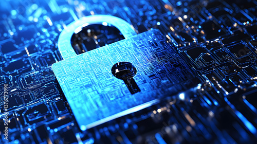Padlock icon on a circuit board background. Concept for cybersecurity, data protection, and online safety.