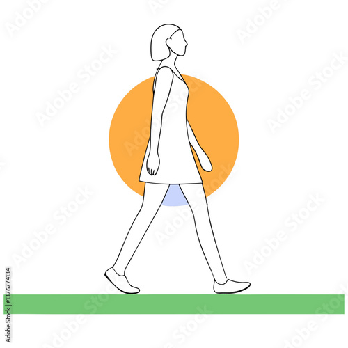melancholic dramatic Silhouette of a walking woman. Clean lines, scalable, flat color. VECTOR FORMAT with Scalable Design. detailed