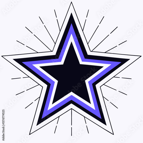 nostalgic picturesque Symmetrical star silhouette. Flat color, single-weight stroke, crisp edges. VECTOR FORMAT with Scalable Design. detailed