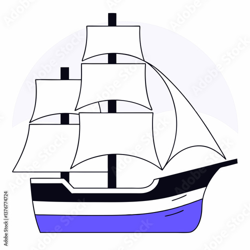 gorgeous nordic Silhouette of a sailing ship. Crisp edges, flat color, scalable design. VECTOR FORMAT with Scalable Design. artisan