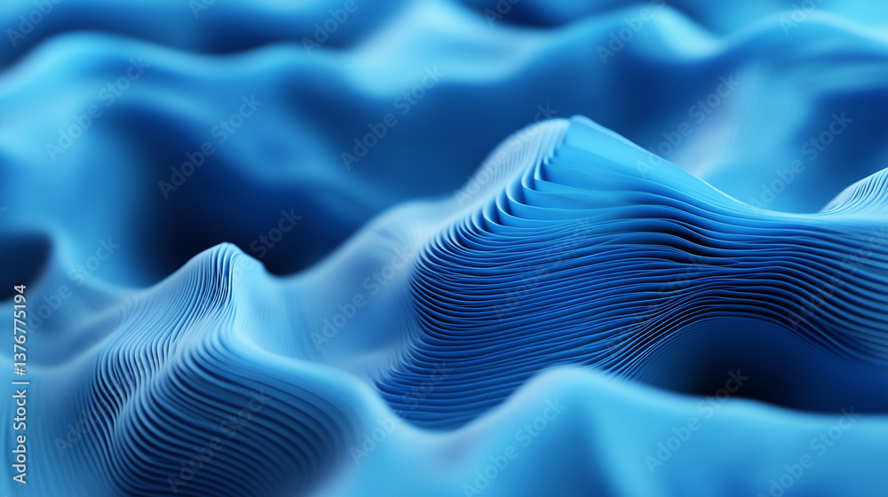 Parametric blue waves undulating across digital landscape, creating dynamic geometric pattern with fluid motion and vivid visual energy