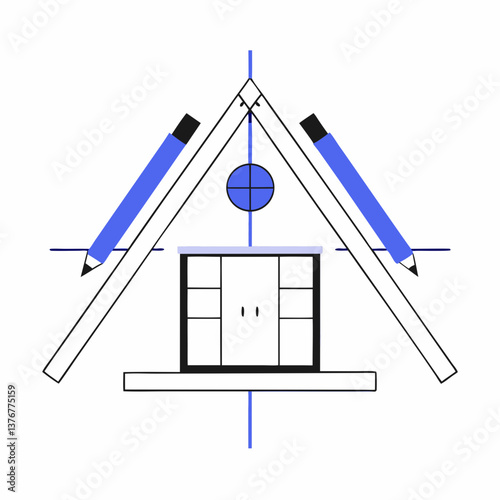 melancholic exquisite Pictogram of a house. Symmetrical design, geometric shapes, flat color. VECTOR FORMAT with Scalable Design. original