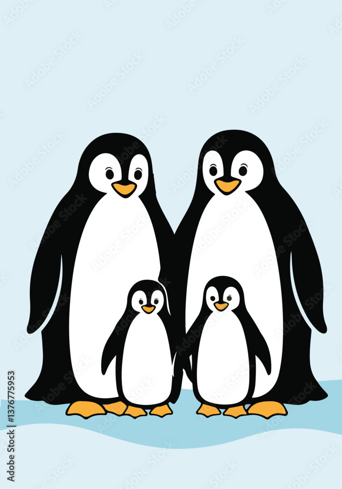 Obraz premium Vector Designs for World Penguin Day – Cute Penguins, Snowy Landscape, T-shirt, Sticker, Social Media & Animated GIF