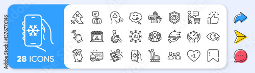 Communication, Health app and Eye detect line icons. Interest rate, AI generate, Inflation icons. Pack of Buyer think, Market seller, Luggage belt icon. Timer, Cough, Food delivery pictogram. Vector