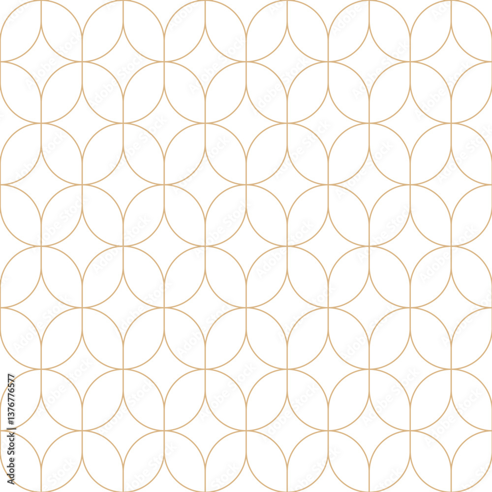 Fototapeta premium Overlapped ovals mid century modern seamless pattern. Golden line art deco background. Geometric luxury retro pattern.