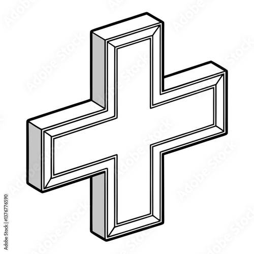 picturesque inspired Pictogram of a plus sign. Geometric shape, crisp edges, clean lines. VECTOR FORMAT with Scalable Design.