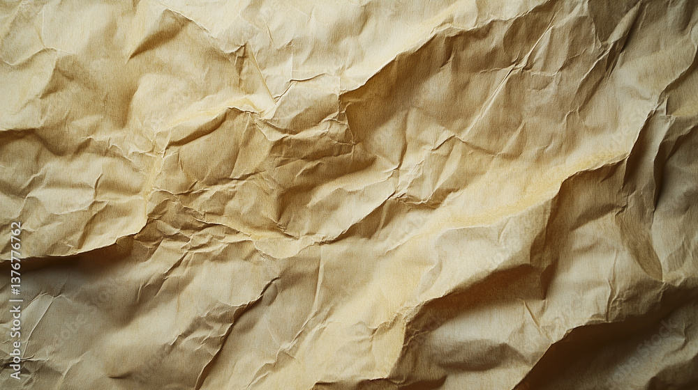 Crumpled brown wrapping paper creating textured, abstract background with versatile design potential for creative projects