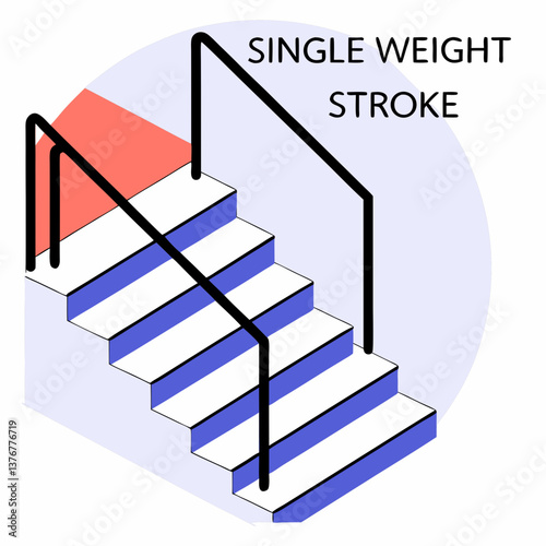 extraordinary distinguished Scalable isometric staircase with single-weight stroke and green steps. VECTOR FORMAT with Scalable Design.
