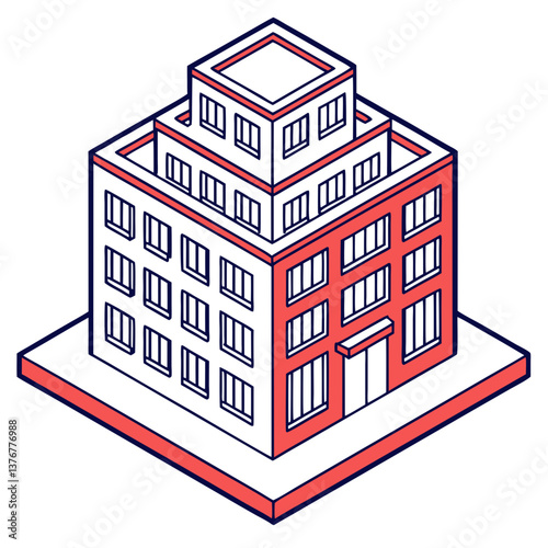 nostalgic picturesque Clean lines isometric city block with flat color buildings. VECTOR FORMAT with Scalable Design. genuine