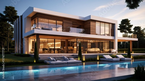 A photo of a modern bright double-story family villa.