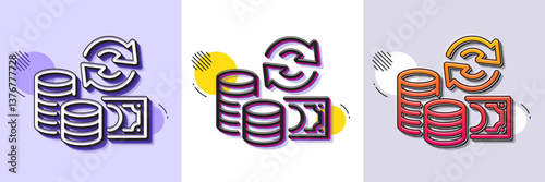 Change money line icon. Halftone dotted pattern. Gradient icon with grain shadow. Currency exchange sign. Transfer payment symbol. Line change money icon. Various designs. Vector