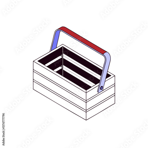 extraordinary peaceful coastal Crisp edges isometric toolbox with flat color metal and red handle. VECTOR FORMAT with Scalable Design. refined