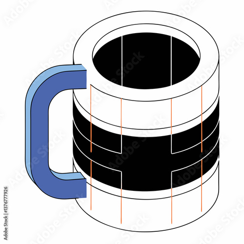 pristine energetic gothic Isometric mug with crisp edges and blue handle. VECTOR FORMAT with Scalable Design. original
