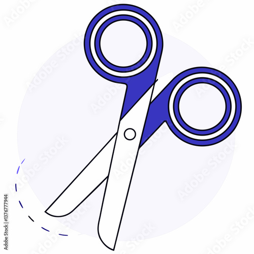 reflective exquisite Flat color isometric scissors with symmetrical design and silver blades. VECTOR FORMAT with Scalable Design. 4K