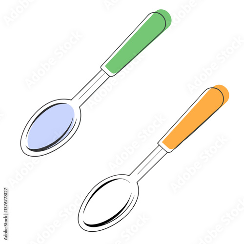 picturesque peaceful minimalist Flat color isometric spoon with symmetrical design and silver bowl. VECTOR FORMAT with Scalable Design. high resolution