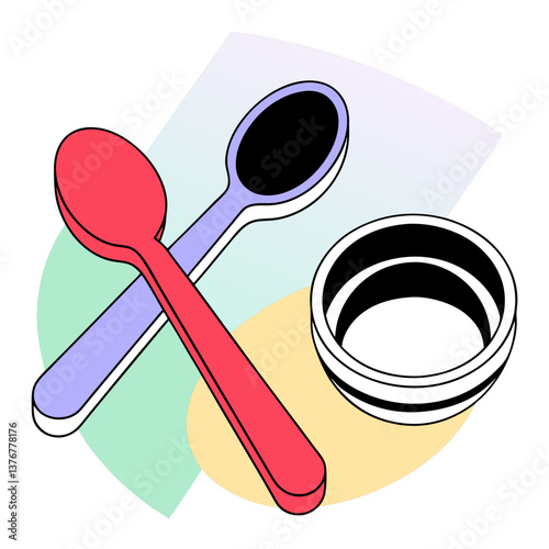 mysterious spectacular Flat color isometric spoon with symmetrical design and silver bowl. VECTOR FORMAT with Scalable Design. handcrafted