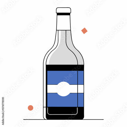 whimsical extraordinary Minimal isometric bottle with single-weight stroke and green glass. VECTOR FORMAT with Scalable Design. precision