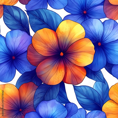 Vibrant Pansy Floral Seamless Pattern.