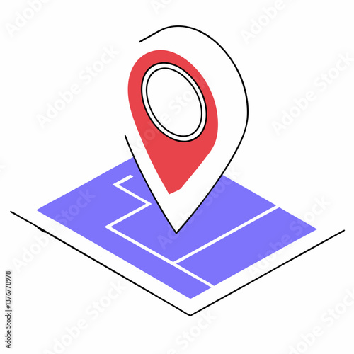 unforgettable gothic Clean lines isometric map marker with flat color and red pin. VECTOR FORMAT with Scalable Design. exclusive