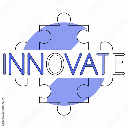 wonderful classic Scalable "INNOVATE" with sharp edges. Flat purple, minimal style. VECTOR FORMAT with Scalable Design. authentic