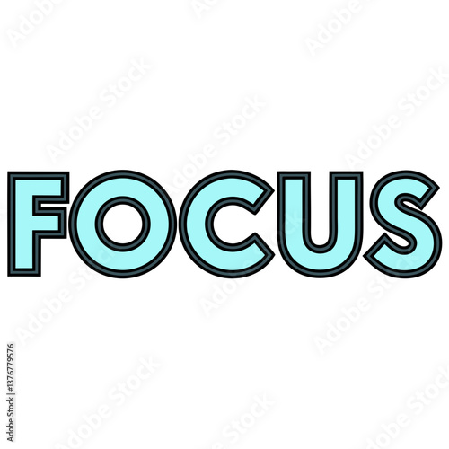 elegant renaissance Minimal "FOCUS" in a bold, condensed typeface. Crisp edges, flat cyan. VECTOR FORMAT with Scalable Design. 8K