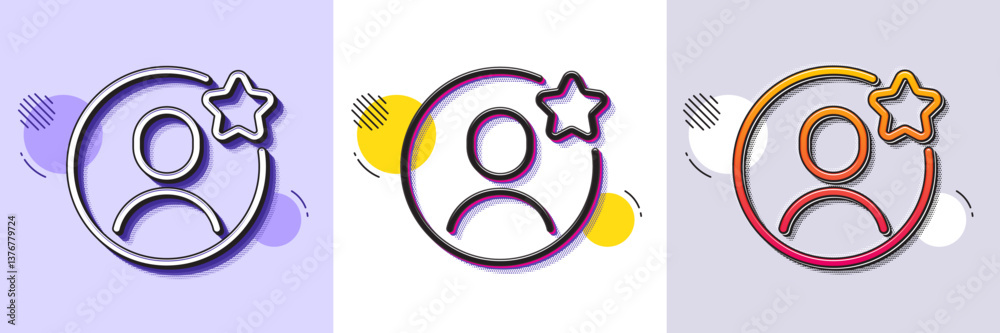 Obraz premium Best friend line icon. Halftone dotted pattern. Gradient icon with grain shadow. User review star sign. Customer top rate symbol. Line best friend icon. Various designs. Vector