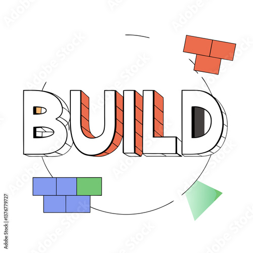 melancholic sumptuous "BUILD" with geometric brick-like letterforms. Clean lines, flat brown. VECTOR FORMAT with Scalable Design. high quality