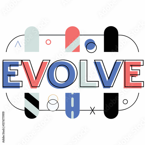 passionate splendid Scalable "EVOLVE" with sharp edges. Flat indigo, minimal style. VECTOR FORMAT with Scalable Design. artisan