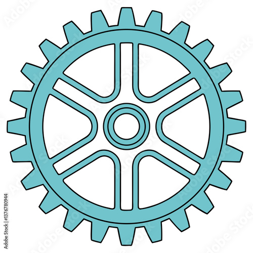 magnificent acclaimed Symmetrical gear mechanism. Single-weight stroke, flat color, clean lines. VECTOR FORMAT with Scalable Design.