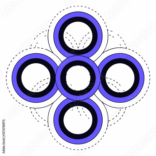 tranquil fascinating Abstract composition of interconnected circles. Minimal, scalable, flat color. VECTOR FORMAT with Scalable Design. 8K