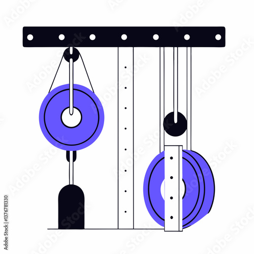 alluring notable Flat color illustration of a pulley system. Clean lines, scalable, minimal. VECTOR FORMAT with Scalable Design.