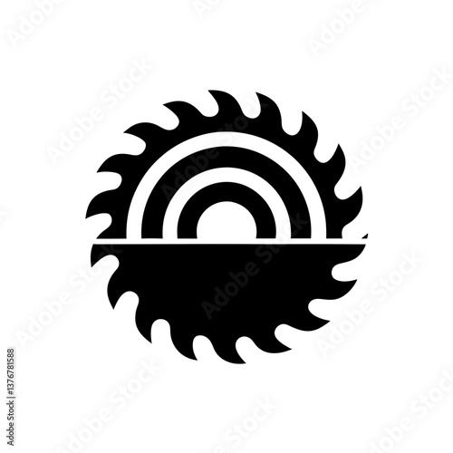 dramatic reflective vintage Minimalist illustration of a saw blade. Scalable design, clean lines, flat color. VECTOR FORMAT with Scalable Design. handcrafted