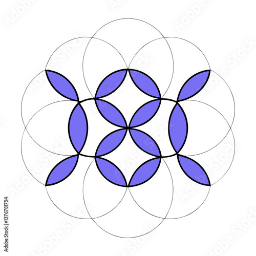 captivating whimsical industrial Geometric pattern with overlapping circles. Symmetrical, crisp edges, scalable. VECTOR FORMAT with Scalable Design. museum quality