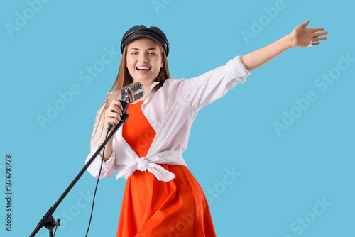 Young woman with microphone...
