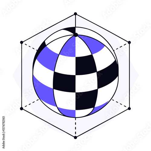 dazzling exemplary Geometric rendering of a sphere with intersecting planes. Symmetrical, crisp edges, scalable. VECTOR FORMAT with Scalable Design.