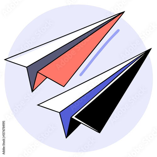 melancholic stunning Flat color paper airplane with clean lines and sharp edges. Minimal design. VECTOR FORMAT with Scalable Design. refined