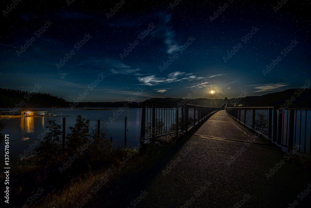 Night Photography of the Bicycling Trail along the Chatcolet Lake, Idaho