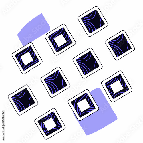 hypnotic tranquil mid-century Abstract geometric shapes forming a random pattern. Scalable, flat color. VECTOR FORMAT with Scalable Design. museum quality
