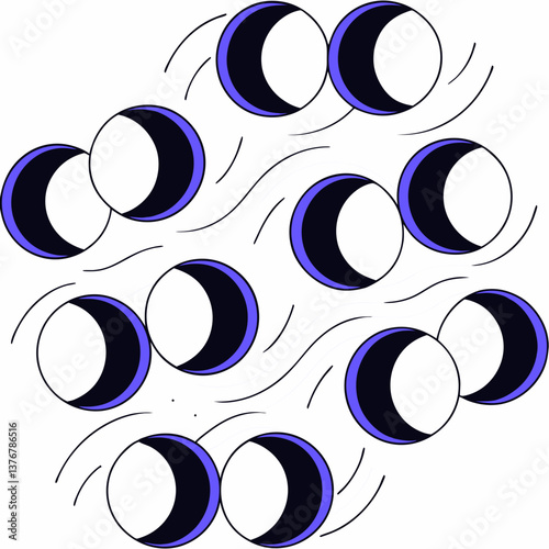 energetic exquisite Repeating crescent moon shapes in a flowing pattern. Flat color, scalable. VECTOR FORMAT with Scalable Design. luxury