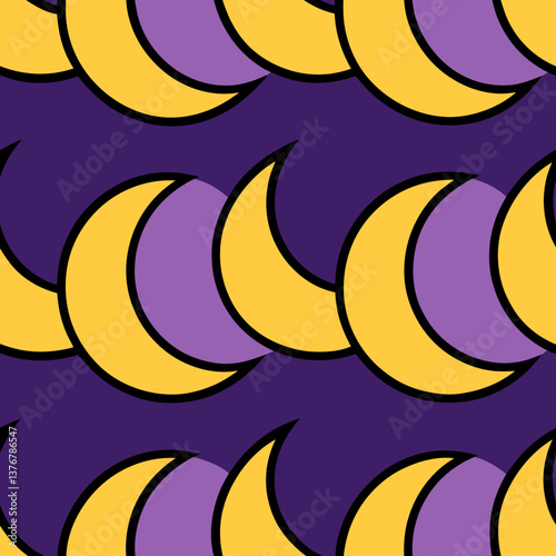 immaculate baroque Repeating crescent moon shapes in a flowing pattern. Flat color, scalable. VECTOR FORMAT with Scalable Design. 4K