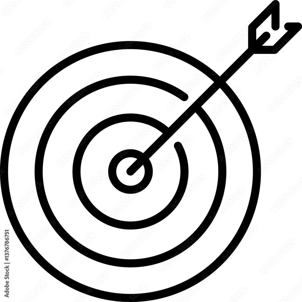 Arrow hitting bullseye target icon - Editable Stroke SVG, fully scalable.