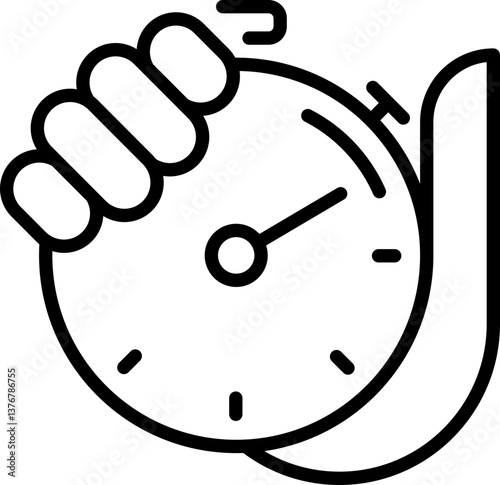Hand holding stopwatch icon for time tracking - Editable Stroke SVG, fully scalable.
