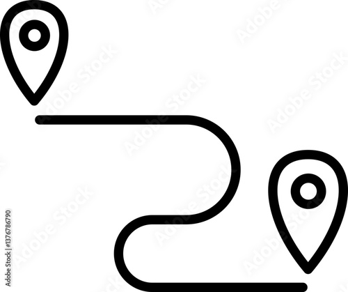 Map route with location markers icon - Editable Stroke SVG, fully scalable.