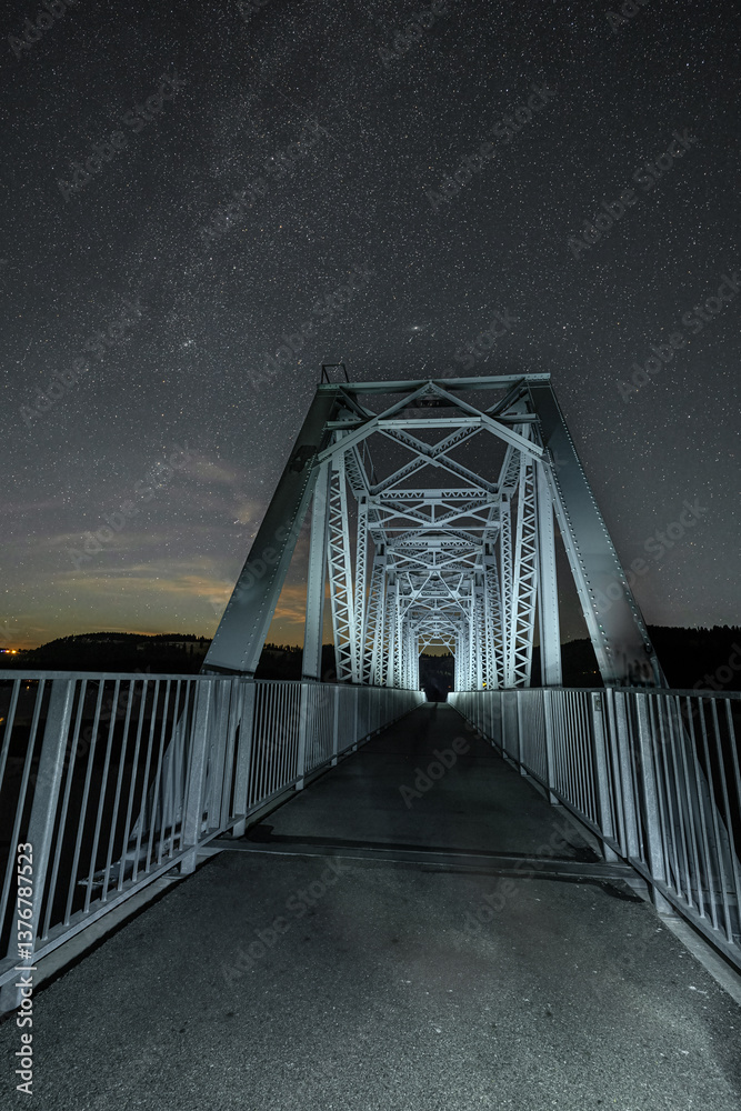 Night Photography of the Bicycling Trail along the Chatcolet Lake, Idaho