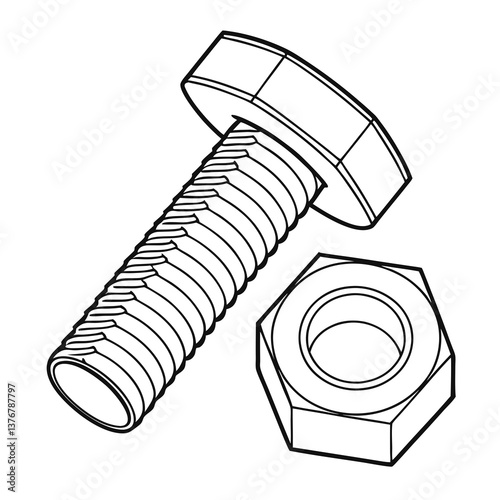 acclaimed elegant Geometric representation of a nut and bolt. Crisp edges. Single-weight stroke. Scalable. VECTOR FORMAT with Scalable Design. elite
